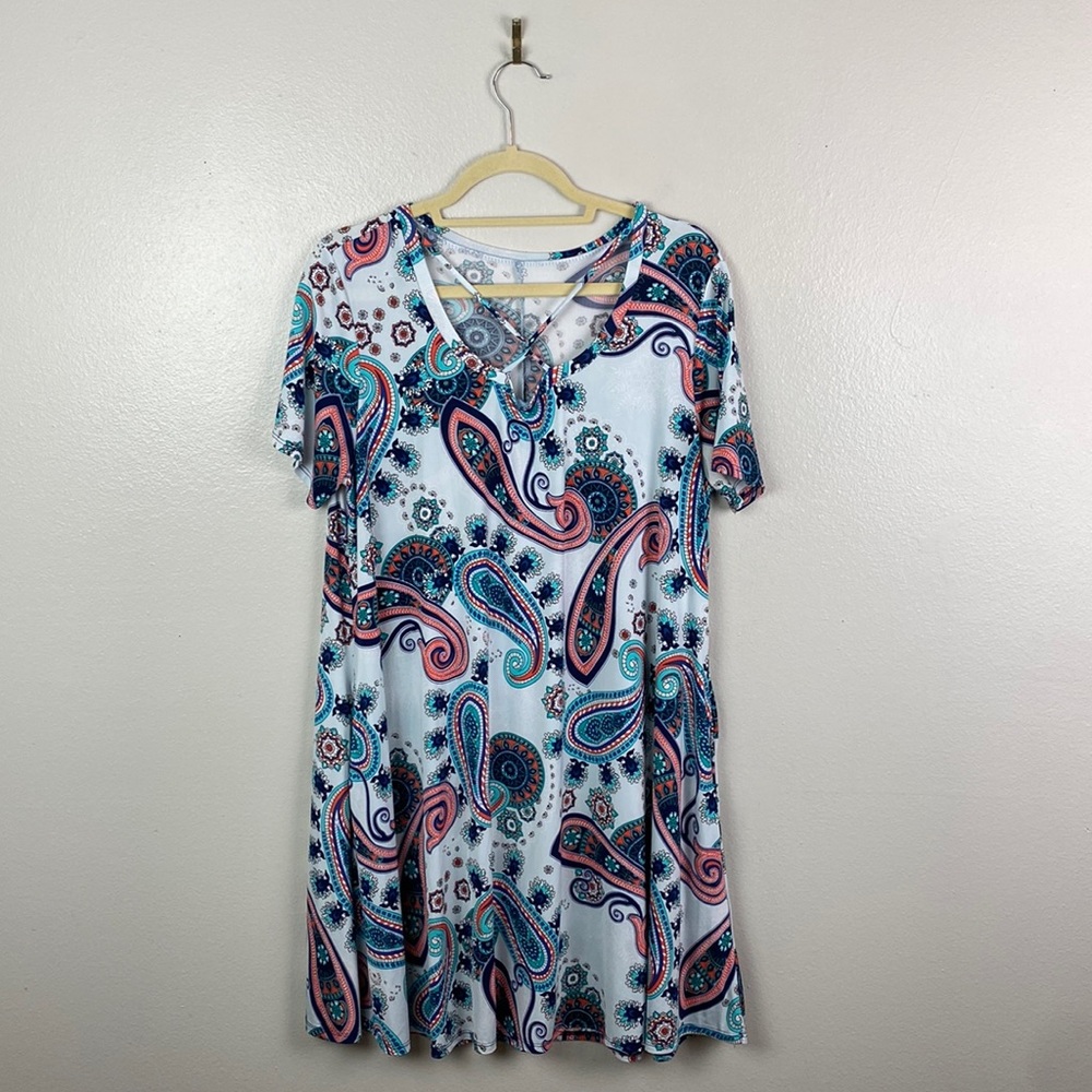 Boutique Paisley Floral Swing Plus Cross Neck Dress 2XL